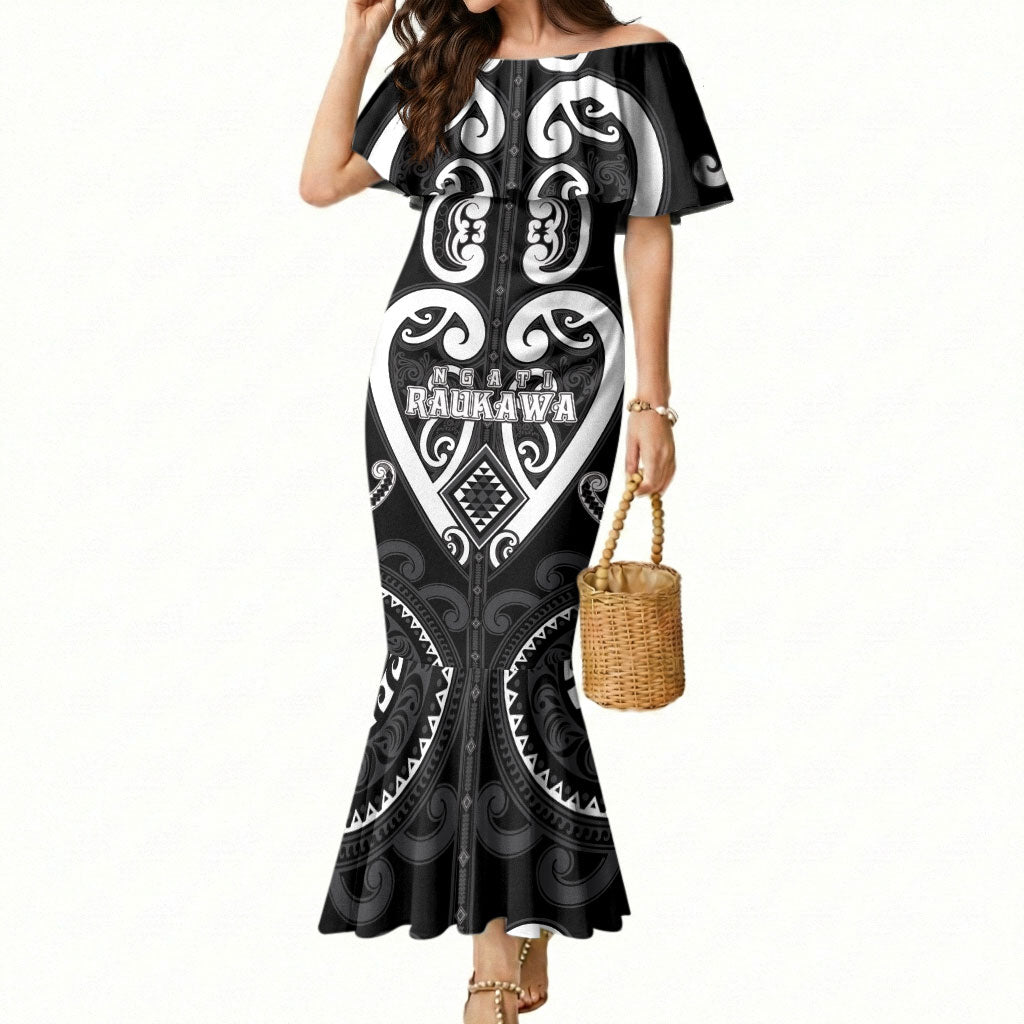 Custom Aotearoa Ngati Raukawa Mermaid Dress Maori Tribal Pattern