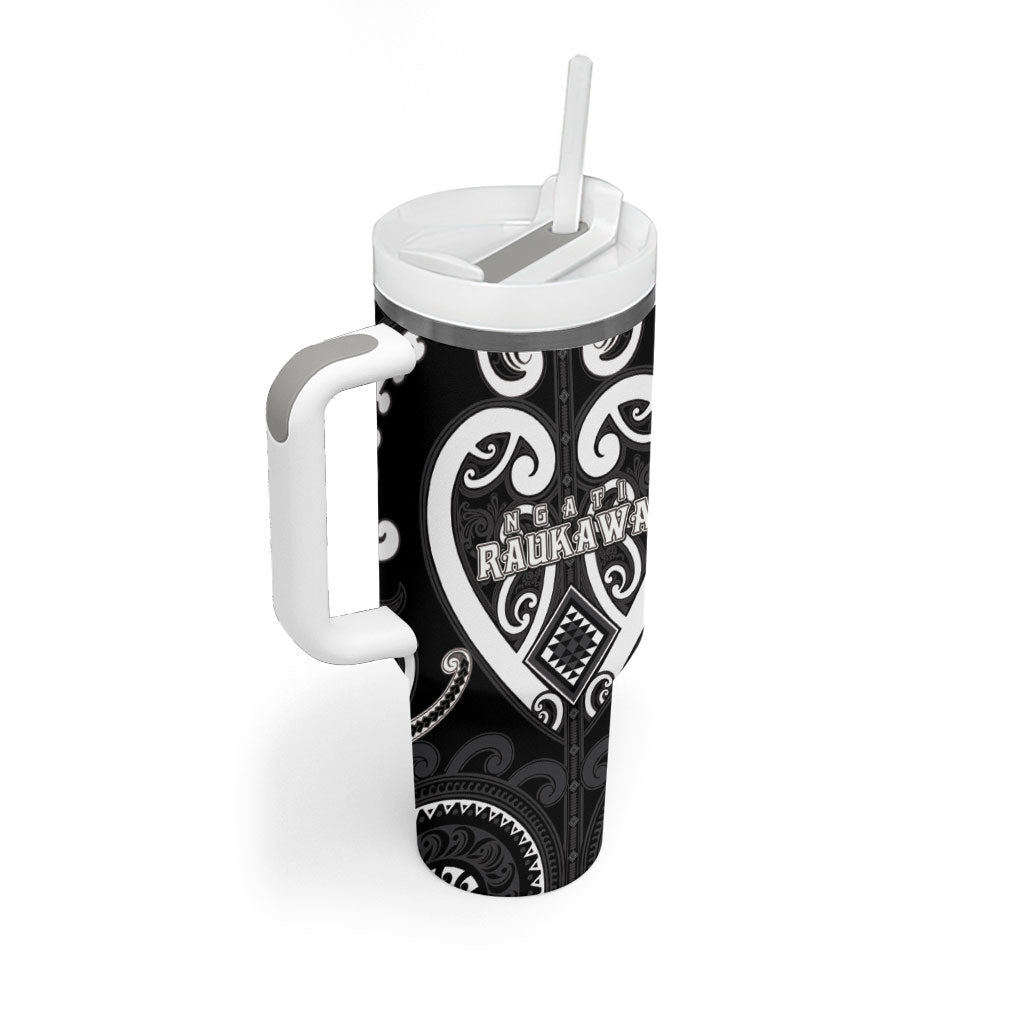 Custom Aotearoa Ngati Raukawa Tumbler With Handle Maori Tribal Pattern