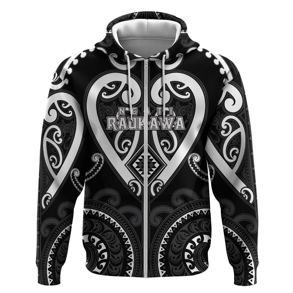 Custom Aotearoa Ngati Raukawa Zip Hoodie Maori Tribal Pattern