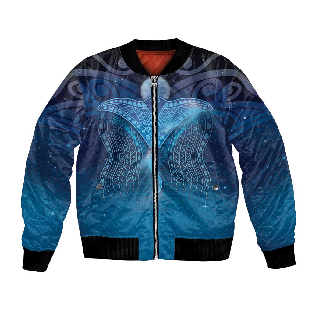 Polynesia Manta Ray Bomber Jacket Let's The Sea Set You Free LT05 Unisex Blue - Polynesian Pride