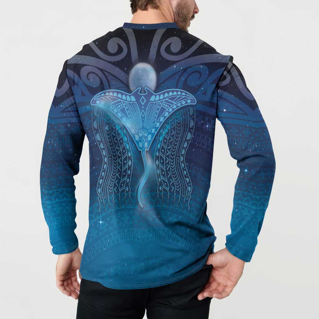 Polynesia Manta Ray Button Sweatshirt Let's The Sea Set You Free - Polynesian Pride