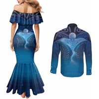 Polynesia Manta Ray Couples Matching Mermaid Dress and Long Sleeve Button Shirt Let's The Sea Set You Free LT05 - Polynesian Pride