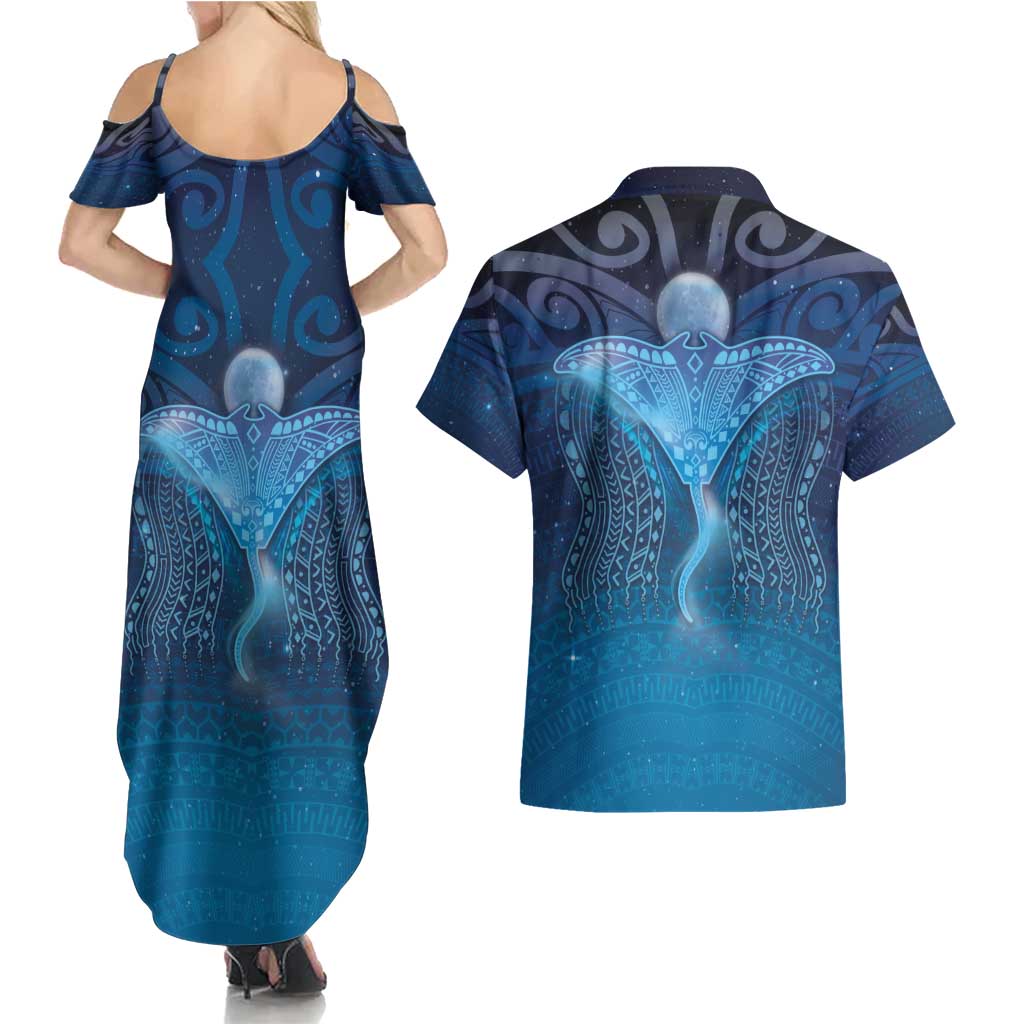 Polynesia Manta Ray Couples Matching Summer Maxi Dress and Hawaiian Shirt Let's The Sea Set You Free - Polynesian Pride