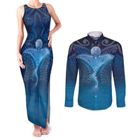 Polynesia Manta Ray Couples Matching Tank Maxi Dress and Long Sleeve Button Shirt Let's The Sea Set You Free LT05 Blue - Polynesian Pride