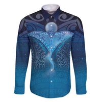 Polynesia Manta Ray Family Matching Off The Shoulder Long Sleeve Dress and Hawaiian Shirt Let's The Sea Set You Free - Polynesian Pride