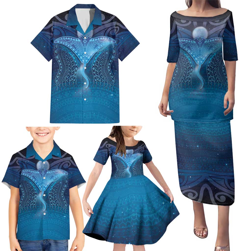 Polynesia Manta Ray Family Matching Puletasi and Hawaiian Shirt Let's The Sea Set You Free LT05 - Polynesian Pride