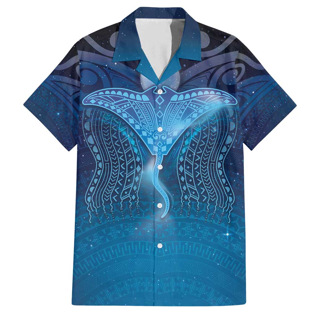 Polynesia Manta Ray Family Matching Puletasi and Hawaiian Shirt Let's The Sea Set You Free LT05 Dad's Shirt - Short Sleeve Blue - Polynesian Pride