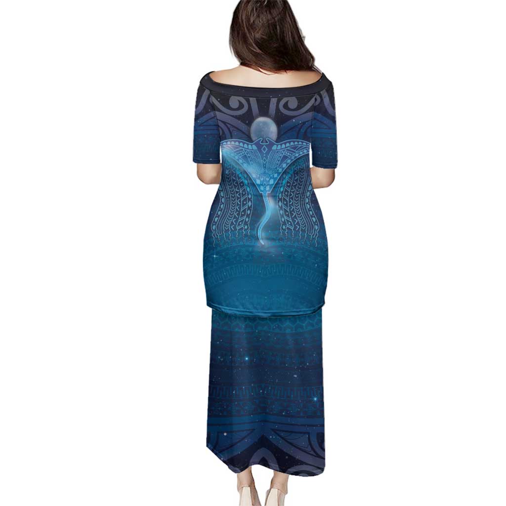 Polynesia Manta Ray Family Matching Puletasi and Hawaiian Shirt Let's The Sea Set You Free LT05 - Polynesian Pride