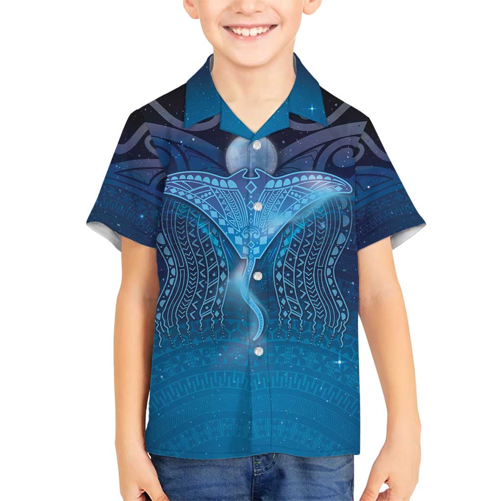 Polynesia Manta Ray Family Matching Puletasi and Hawaiian Shirt Let's The Sea Set You Free LT05 Son's Shirt Blue - Polynesian Pride