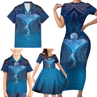 Polynesia Manta Ray Family Matching Short Sleeve Bodycon Dress and Hawaiian Shirt Let's The Sea Set You Free - Polynesian Pride