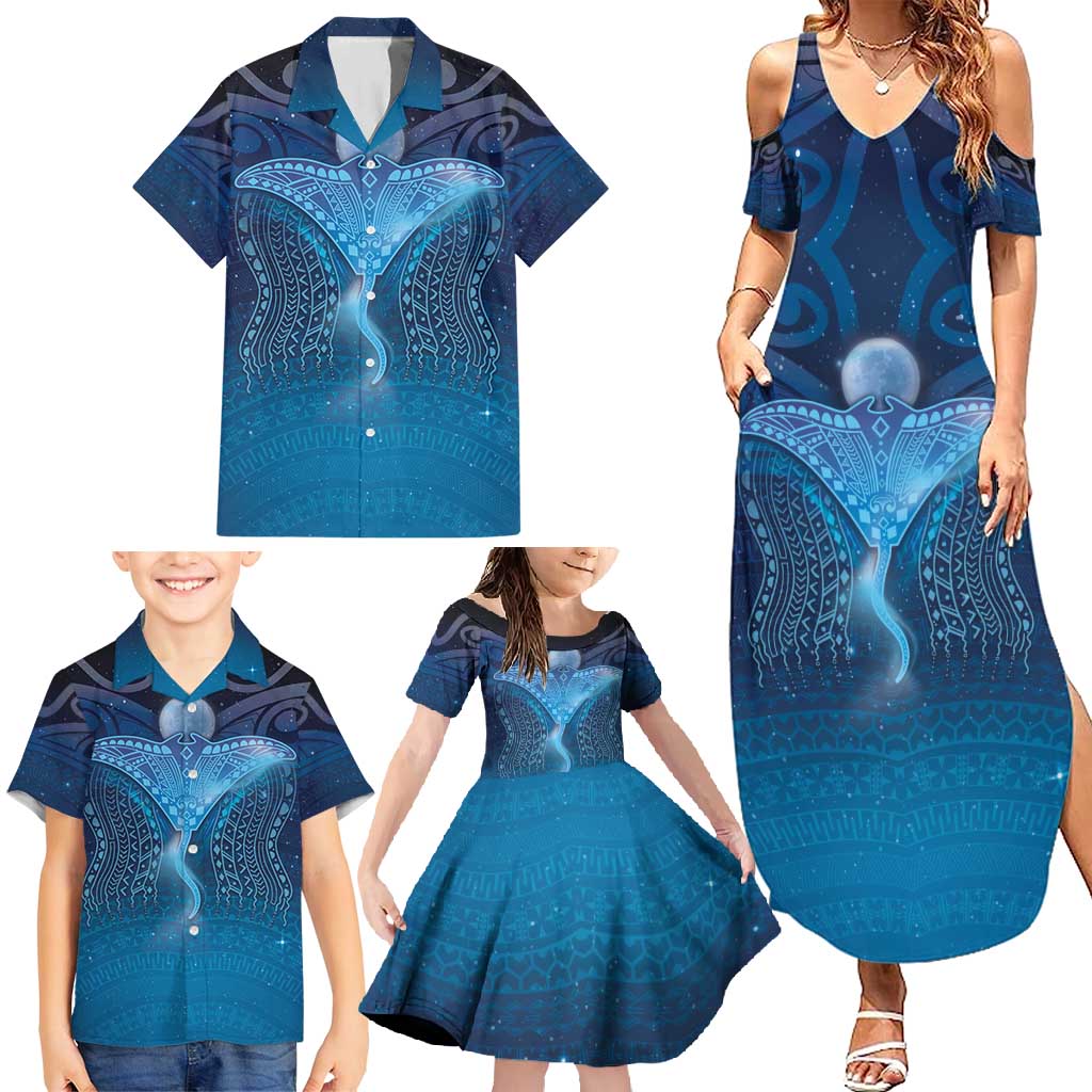 Polynesia Manta Ray Family Matching Summer Maxi Dress and Hawaiian Shirt Let's The Sea Set You Free - Polynesian Pride