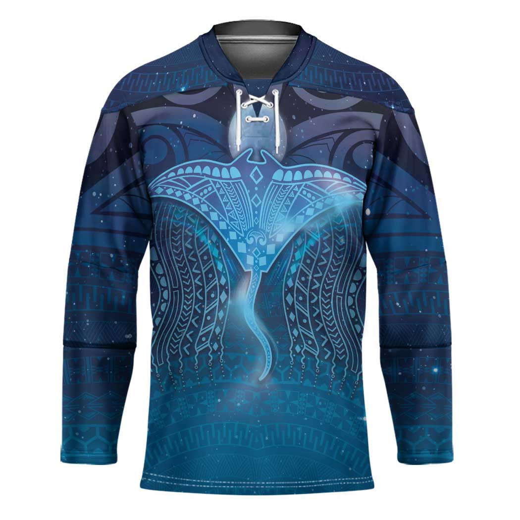 Polynesia Manta Ray Hockey Jersey Let's The Sea Set You Free LT05 Unisex Blue - Polynesian Pride