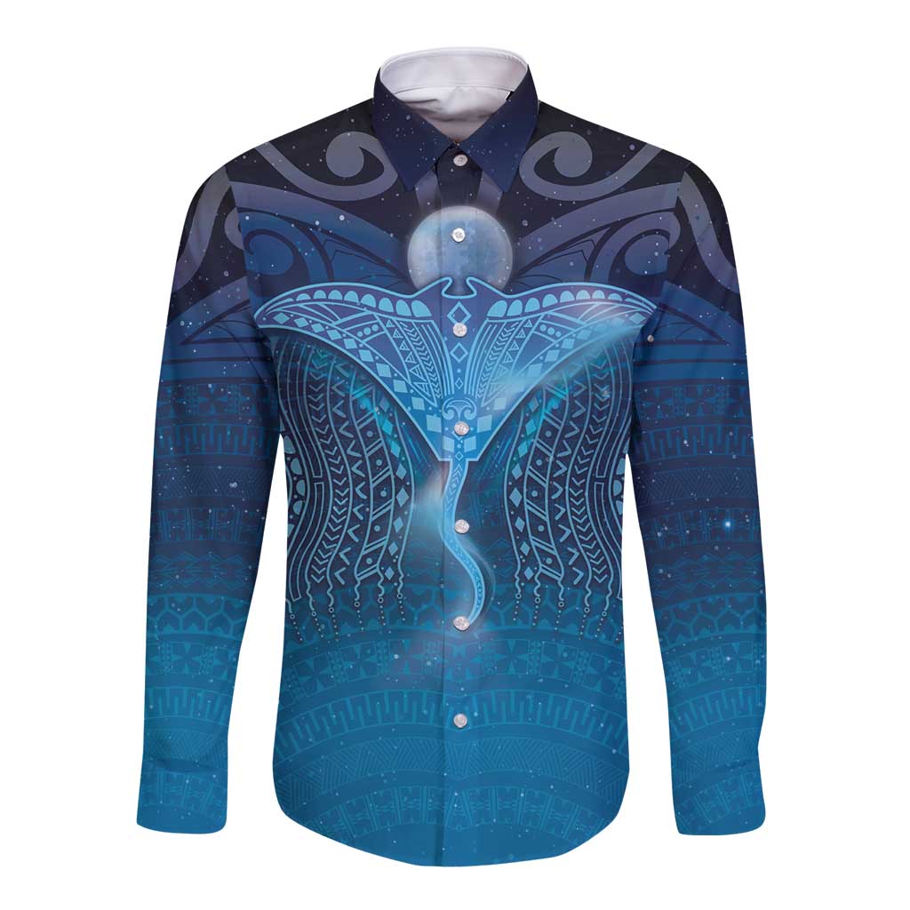Polynesia Manta Ray Long Sleeve Button Shirt Let's The Sea Set You Free - Polynesian Pride