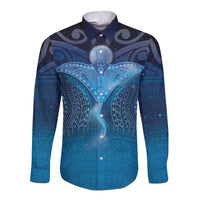 Polynesia Manta Ray Long Sleeve Button Shirt Let's The Sea Set You Free - Polynesian Pride