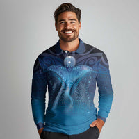 Polynesia Manta Ray Long Sleeve Polo Shirt Let's The Sea Set You Free - Polynesian Pride