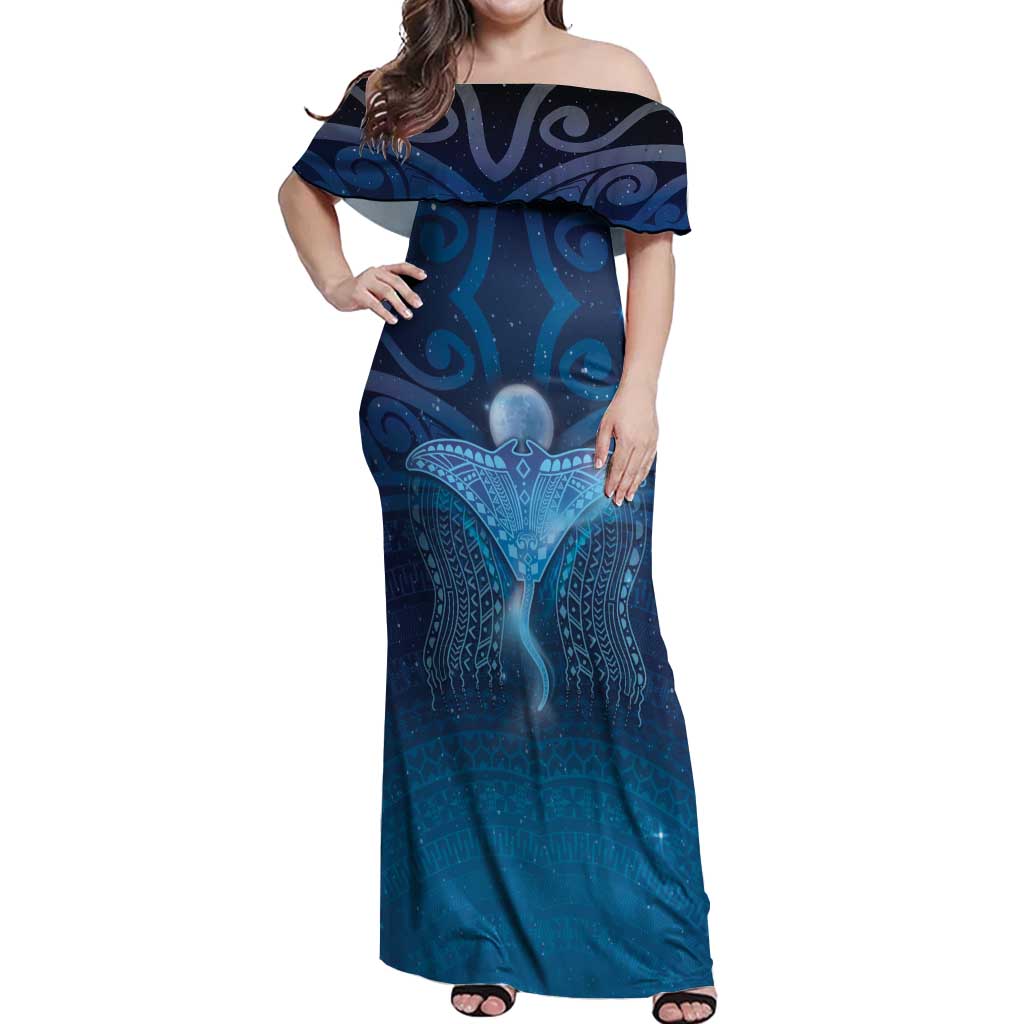Polynesia Manta Ray Off Shoulder Maxi Dress Let's The Sea Set You Free - Polynesian Pride