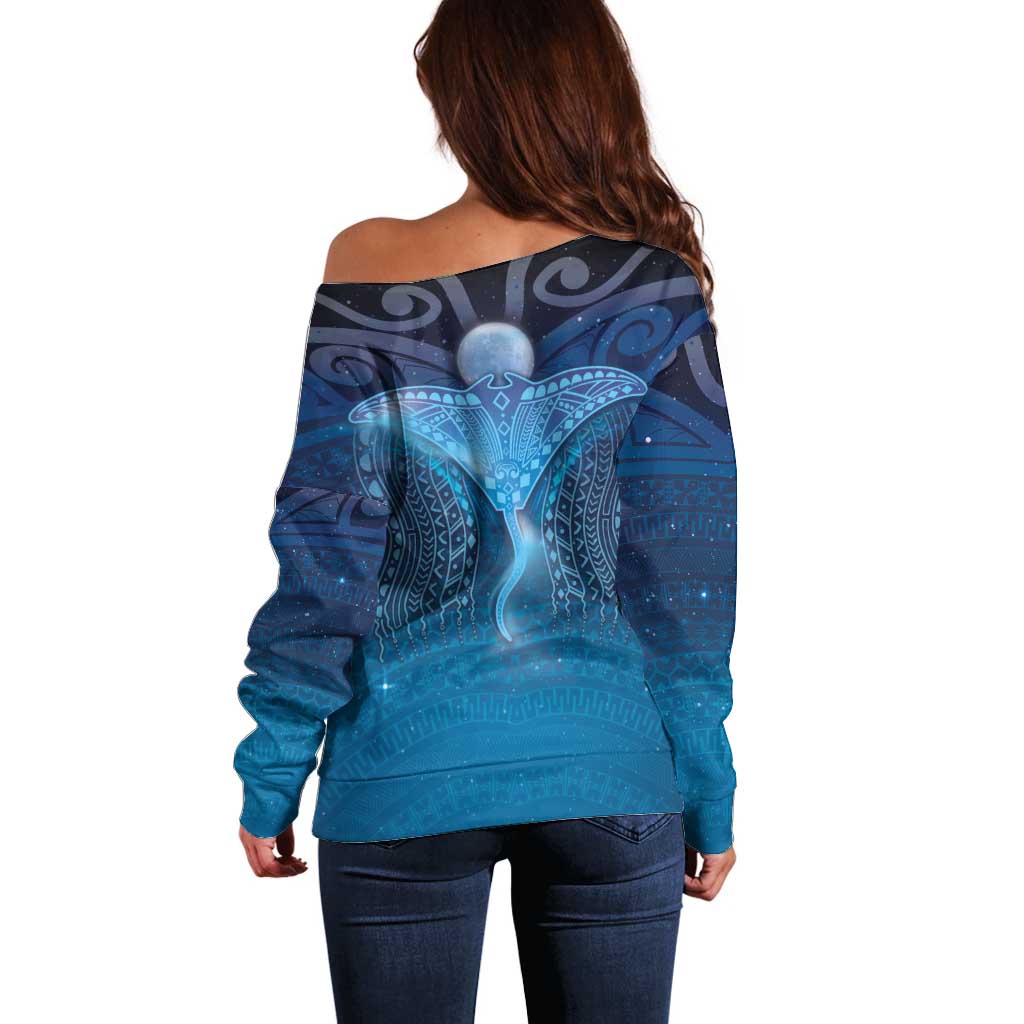 Polynesia Manta Ray Off Shoulder Sweater Let's The Sea Set You Free - Polynesian Pride