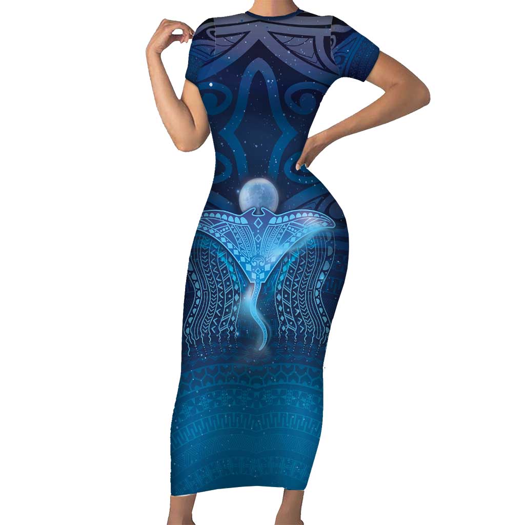 Polynesia Manta Ray Short Sleeve Bodycon Dress Let's The Sea Set You Free - Polynesian Pride