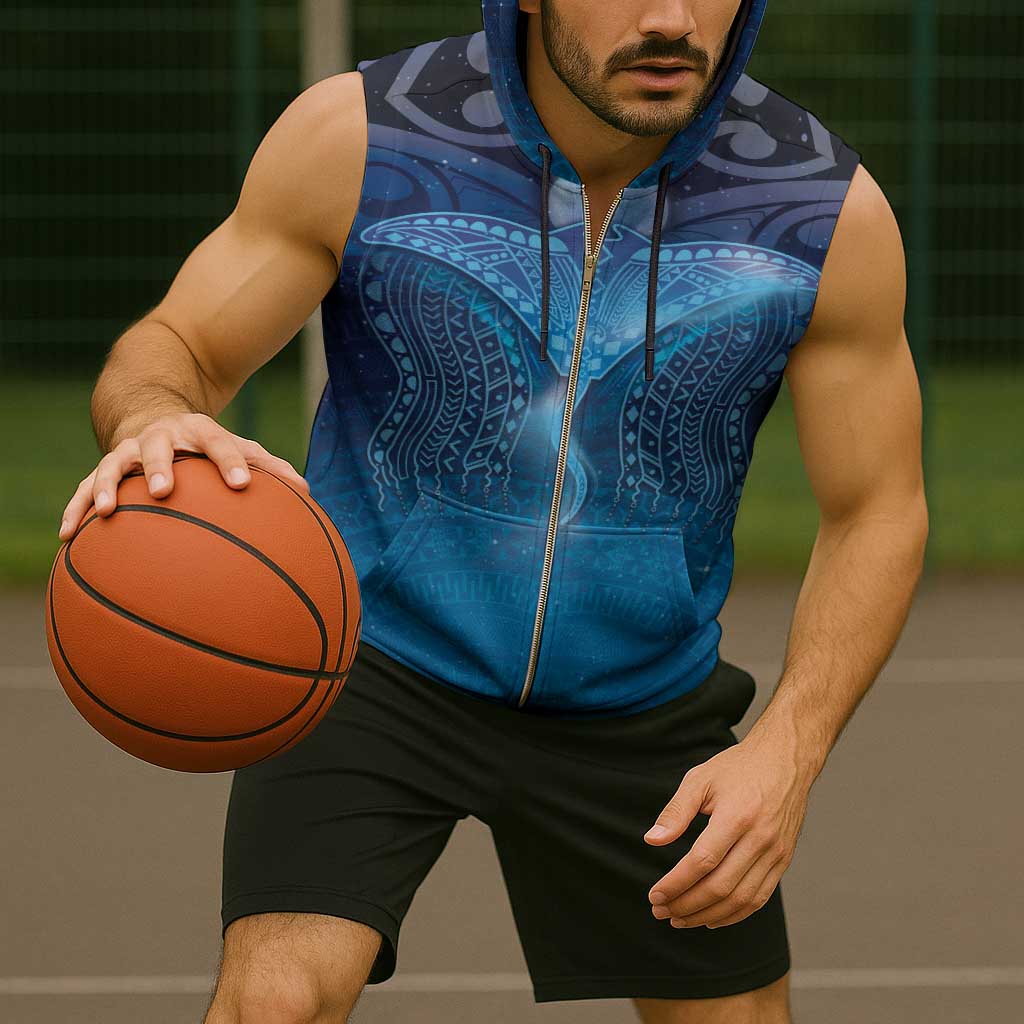 Polynesia Manta Ray Sleeveless Zip Hoodie Let's The Sea Set You Free - Polynesian Pride