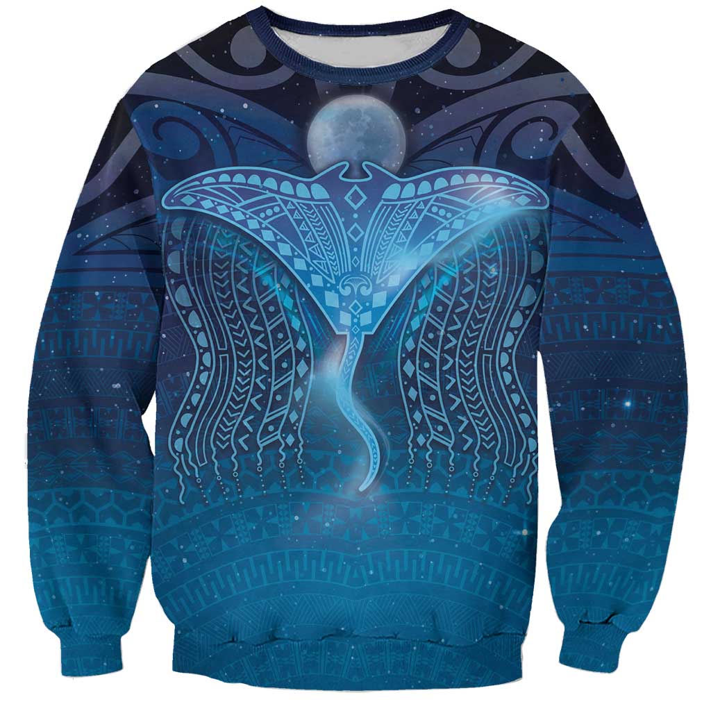 Polynesia Manta Ray Sweatshirt Let's The Sea Set You Free LT05 Unisex Blue - Polynesian Pride