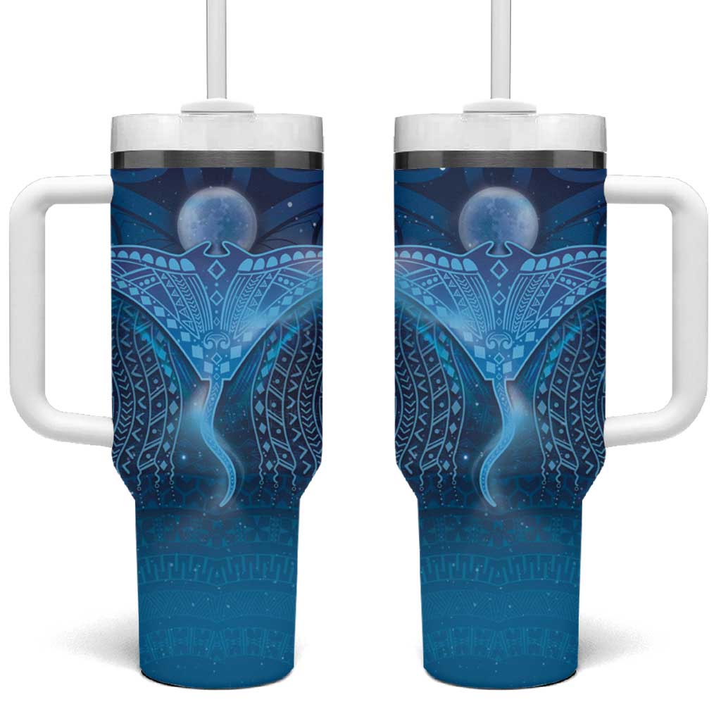 Polynesia Manta Ray Tumbler With Handle Let's The Sea Set You Free LT05 One Size: 40 oz Blue - Polynesian Pride