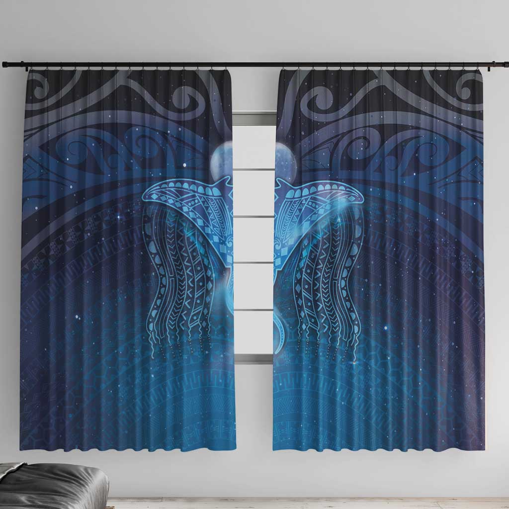 Polynesia Manta Ray Window Curtain Let's The Sea Set You Free LT05 With Hooks Blue - Polynesian Pride
