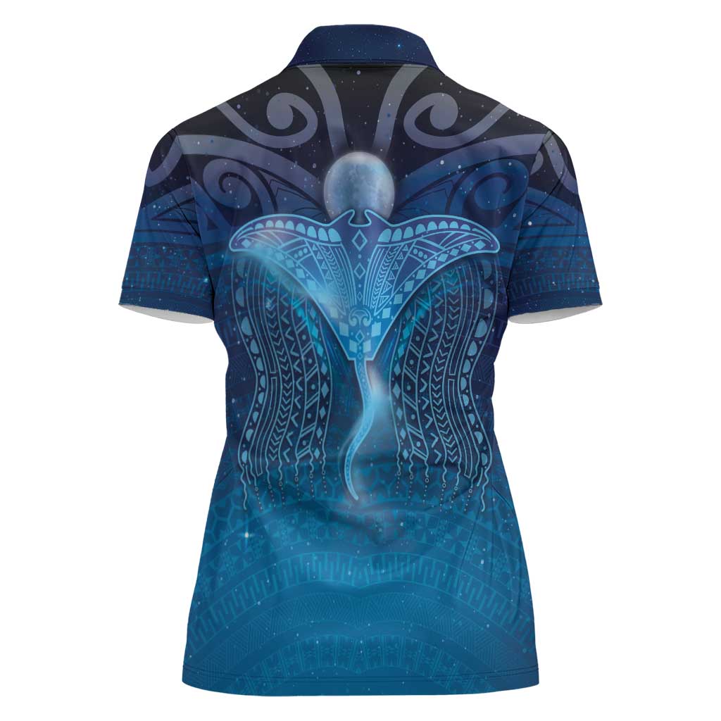 Polynesia Manta Ray Women Polo Shirt Let's The Sea Set You Free - Polynesian Pride
