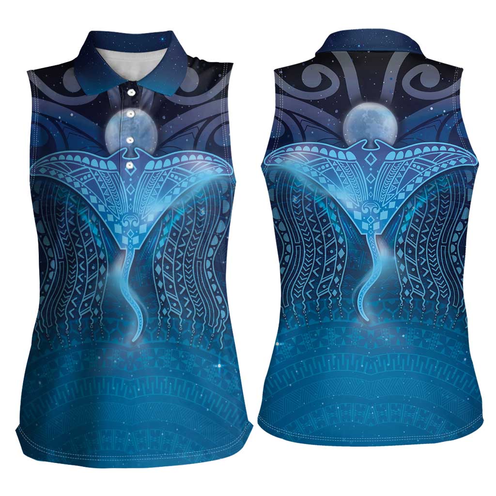 Polynesia Manta Ray Women Sleeveless Polo Shirt Let's The Sea Set You Free - Polynesian Pride