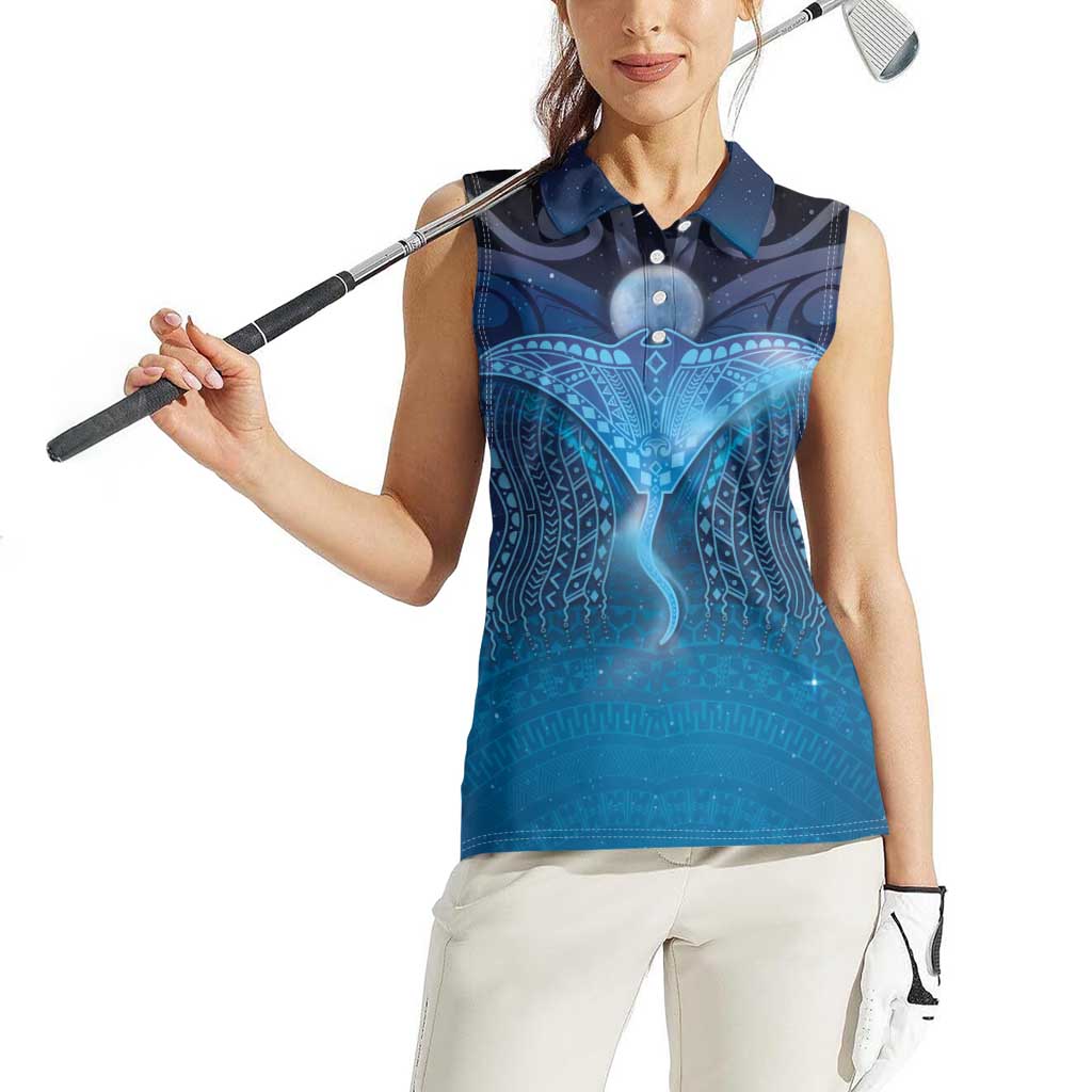 Polynesia Manta Ray Women Sleeveless Polo Shirt Let's The Sea Set You Free - Polynesian Pride