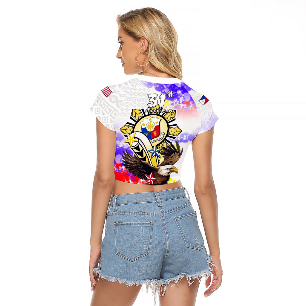 Filipino American History Month Raglan Cropped T Shirt The Eight-Rayed Sun Flags With Bald Eagle LT05 - Polynesian Pride