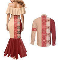 Papua New Guinea Couples Matching Mermaid Dress and Long Sleeve Button Shirt Oro Tapa Pattern