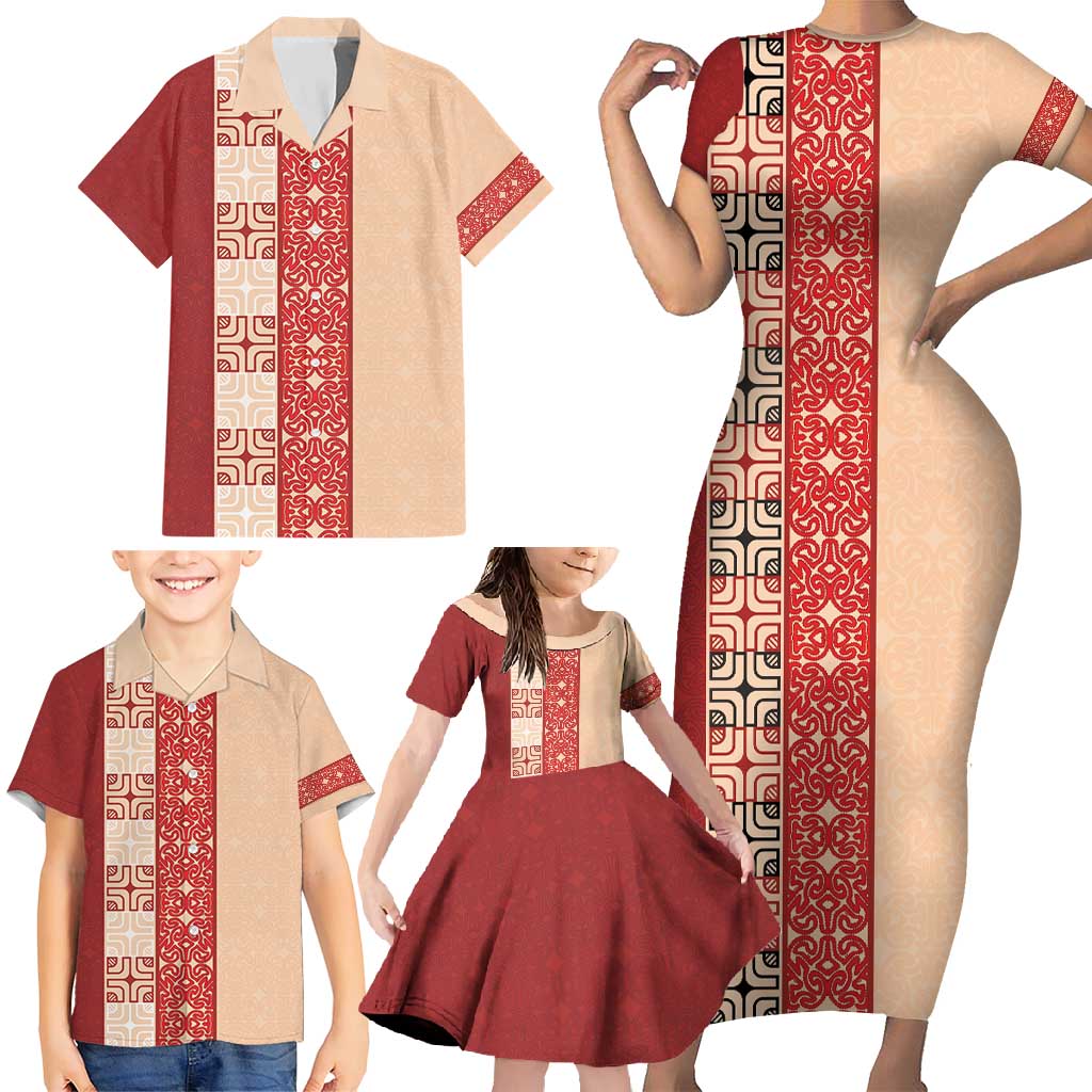 Papua New Guinea Family Matching Short Sleeve Bodycon Dress and Hawaiian Shirt Oro Tapa Pattern