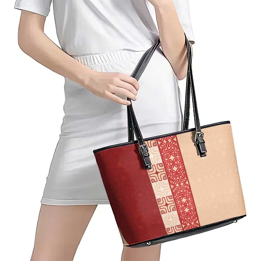 Papua New Guinea Leather Tote Bag Oro Tapa Pattern