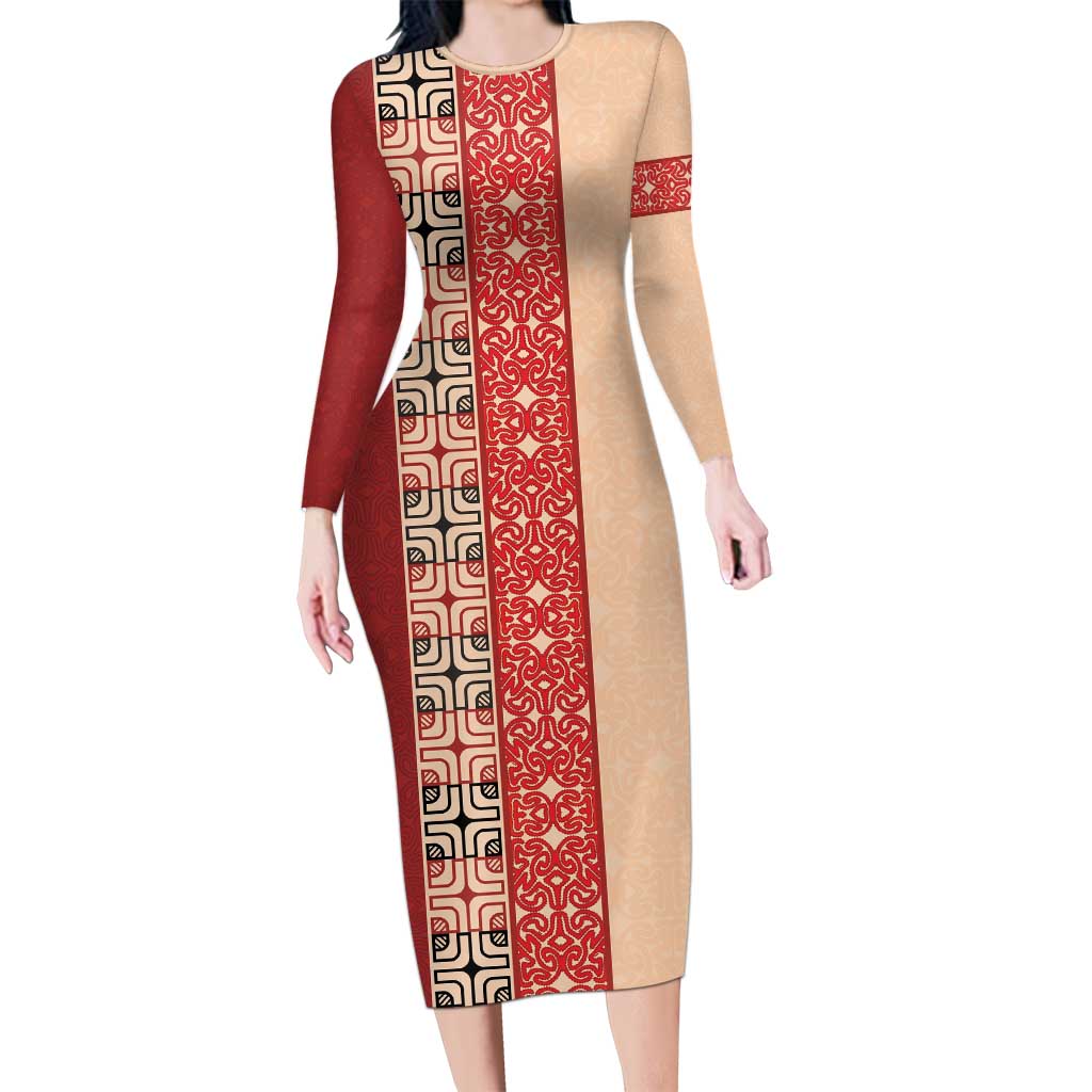 Papua New Guinea Long Sleeve Bodycon Dress Oro Tapa Pattern