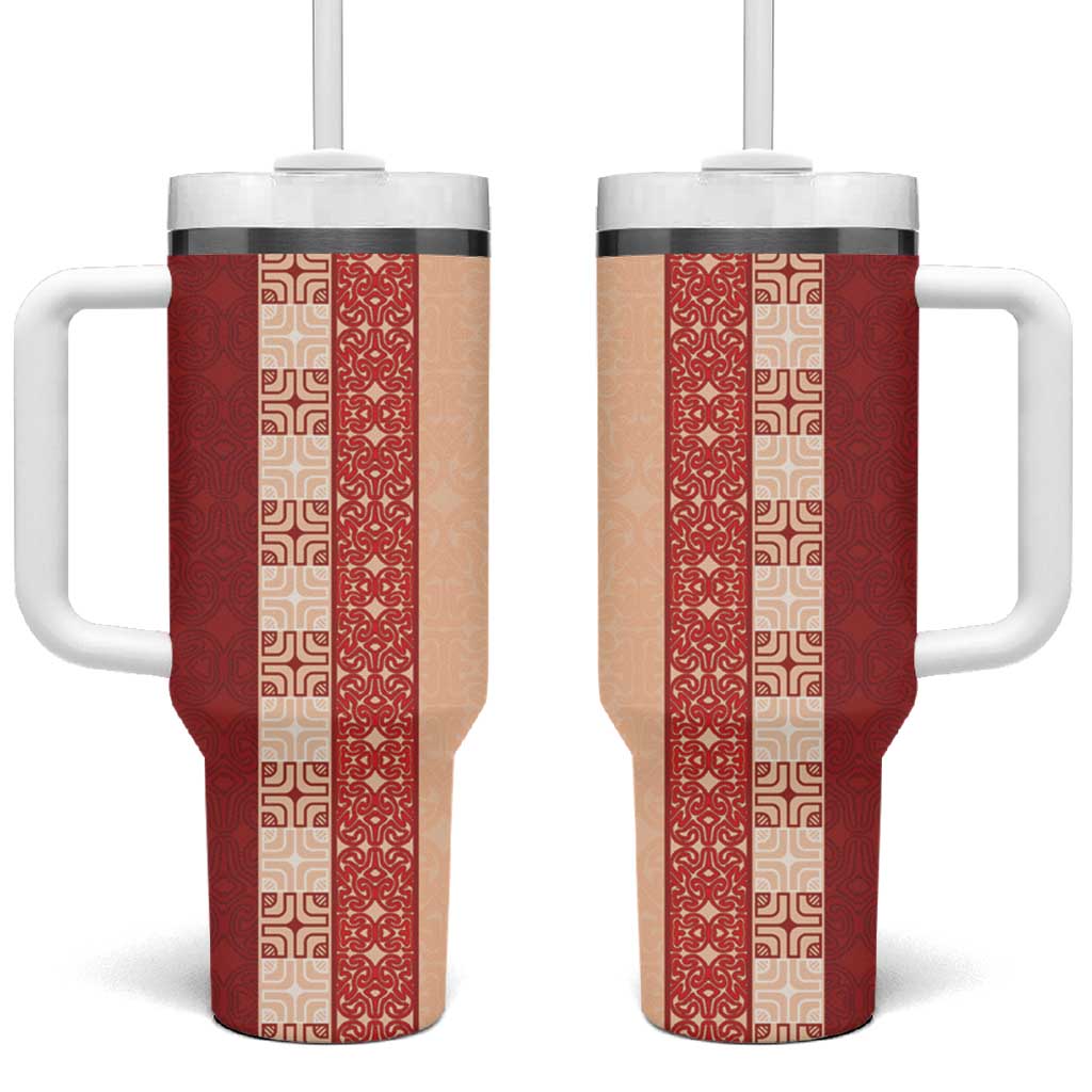 Papua New Guinea Tumbler With Handle Oro Tapa Pattern LT05 One Size: 40 oz Beige - Polynesian Pride