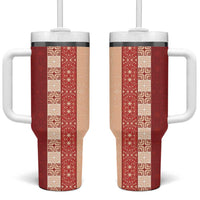 Papua New Guinea Tumbler With Handle Oro Tapa Pattern LT05 One Size: 40 oz Beige - Polynesian Pride