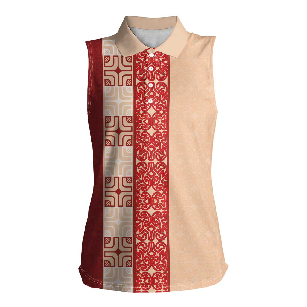 Papua New Guinea Women Sleeveless Polo Shirt Oro Tapa Pattern