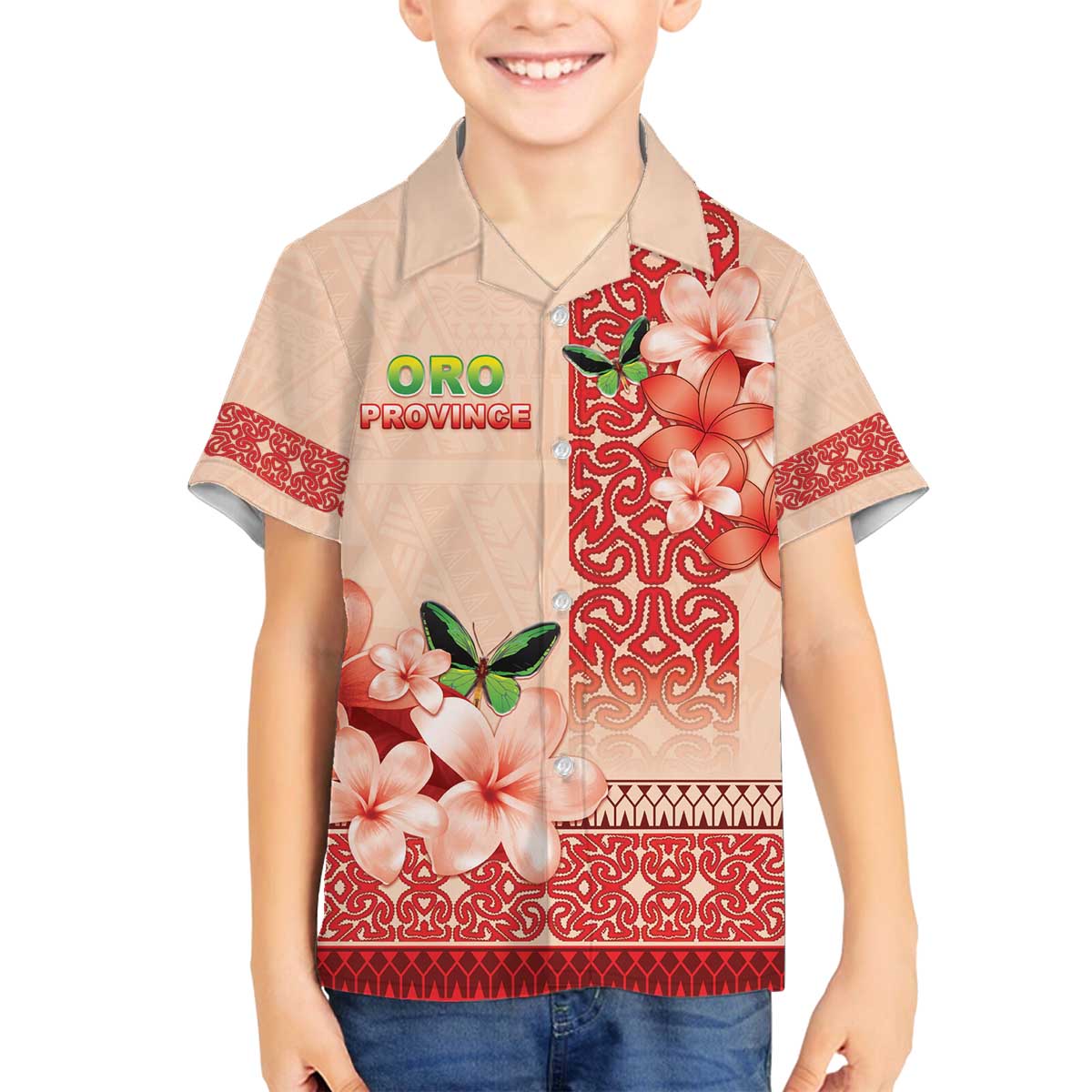 Papua New Guinea Oro Province Family Matching Off The Shoulder Long Sleeve Dress and Hawaiian Shirt Oro Birdwing Butterfly