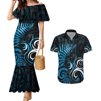 New Zealand Sea Week Couples Matching Mermaid Dress and Hawaiian Shirt Maori Wave Pattern Ocean Blue LT05 Blue - Polynesian Pride