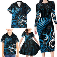 New Zealand Sea Week Family Matching Long Sleeve Bodycon Dress and Hawaiian Shirt Maori Wave Pattern Ocean Blue LT05 - Polynesian Pride