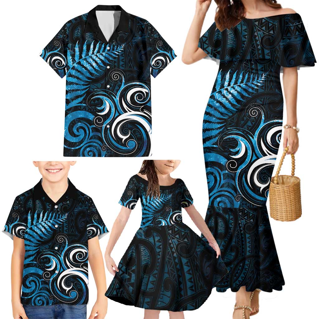 New Zealand Sea Week Family Matching Mermaid Dress and Hawaiian Shirt Maori Wave Pattern Ocean Blue LT05 - Polynesian Pride