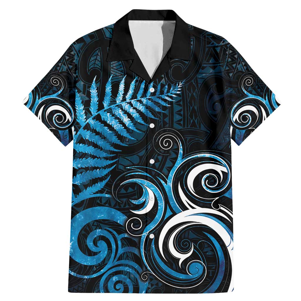 New Zealand Sea Week Family Matching Mermaid Dress and Hawaiian Shirt Maori Wave Pattern Ocean Blue LT05 Dad's Shirt - Short Sleeve Blue - Polynesian Pride