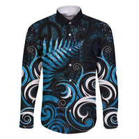 New Zealand Sea Week Family Matching Mermaid Dress and Hawaiian Shirt Maori Wave Pattern Ocean Blue LT05 Dad's Shirt - Long Sleeve Blue - Polynesian Pride