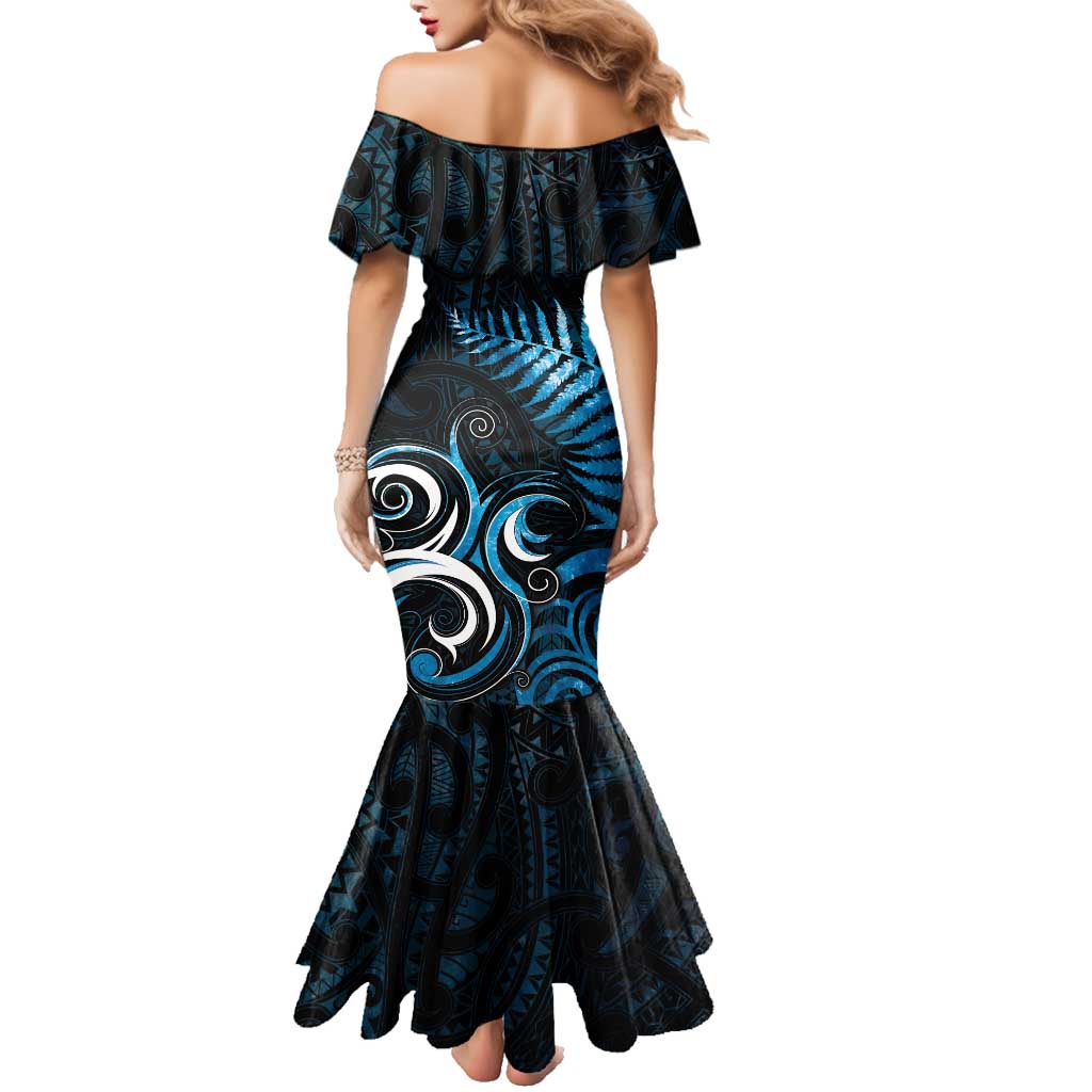 New Zealand Sea Week Family Matching Mermaid Dress and Hawaiian Shirt Maori Wave Pattern Ocean Blue LT05 - Polynesian Pride
