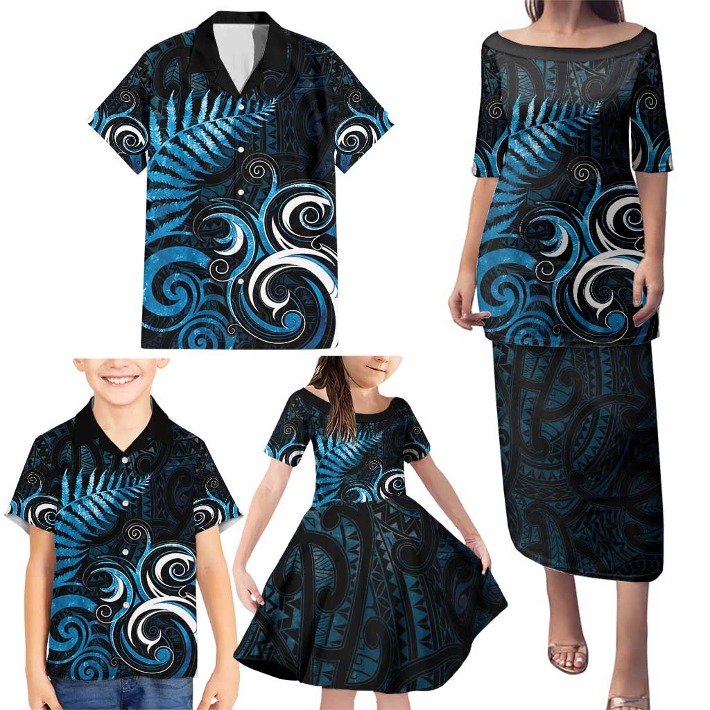 New Zealand Sea Week Family Matching Puletasi and Hawaiian Shirt Maori Wave Pattern Ocean Blue LT05 - Polynesian Pride