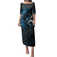 New Zealand Sea Week Family Matching Puletasi and Hawaiian Shirt Maori Wave Pattern Ocean Blue LT05 Mom's Dress Blue - Polynesian Pride