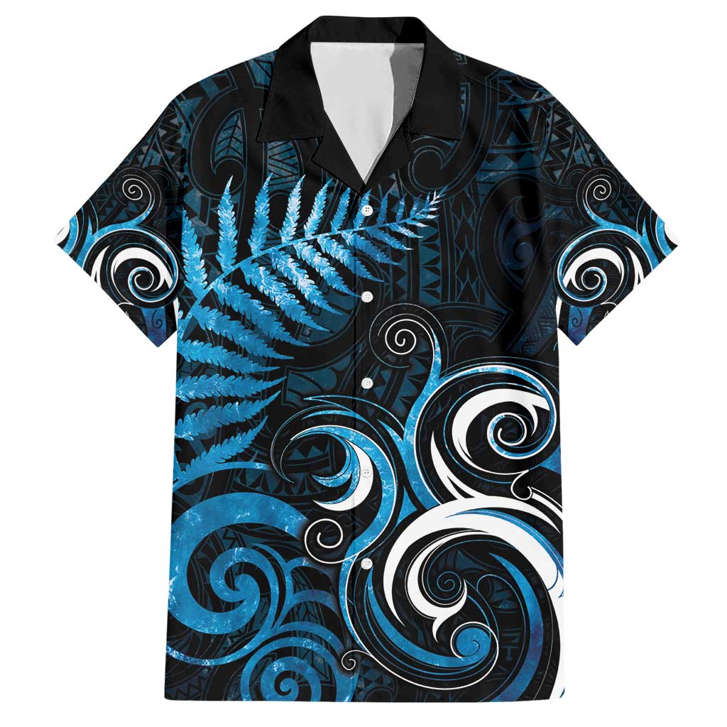 New Zealand Sea Week Family Matching Short Sleeve Bodycon Dress and Hawaiian Shirt Maori Wave Pattern Ocean Blue LT05 Dad's Shirt - Short Sleeve Blue - Polynesian Pride