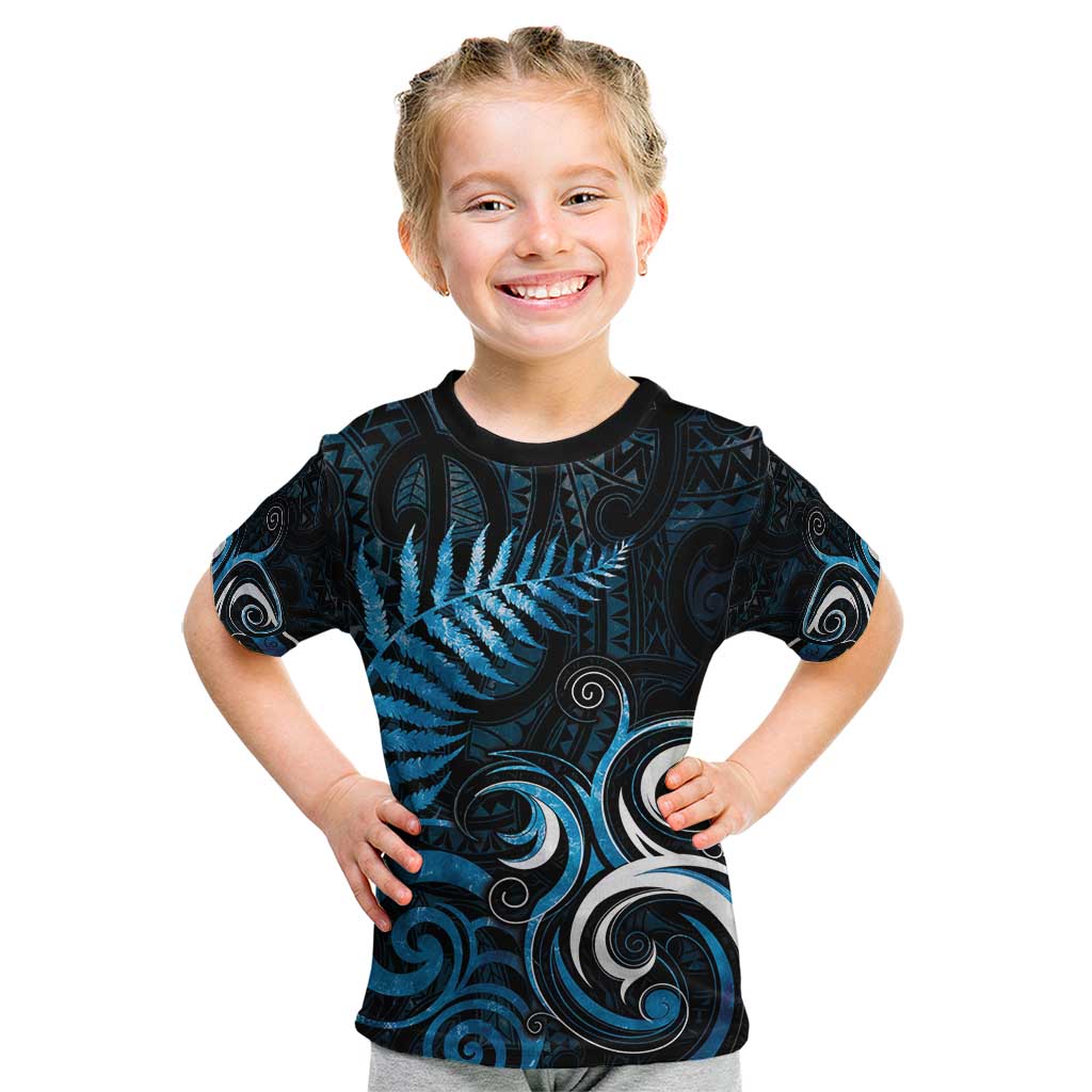 New Zealand Sea Week Kid T Shirt Maori Wave Pattern Ocean Blue LT05 Blue - Polynesian Pride