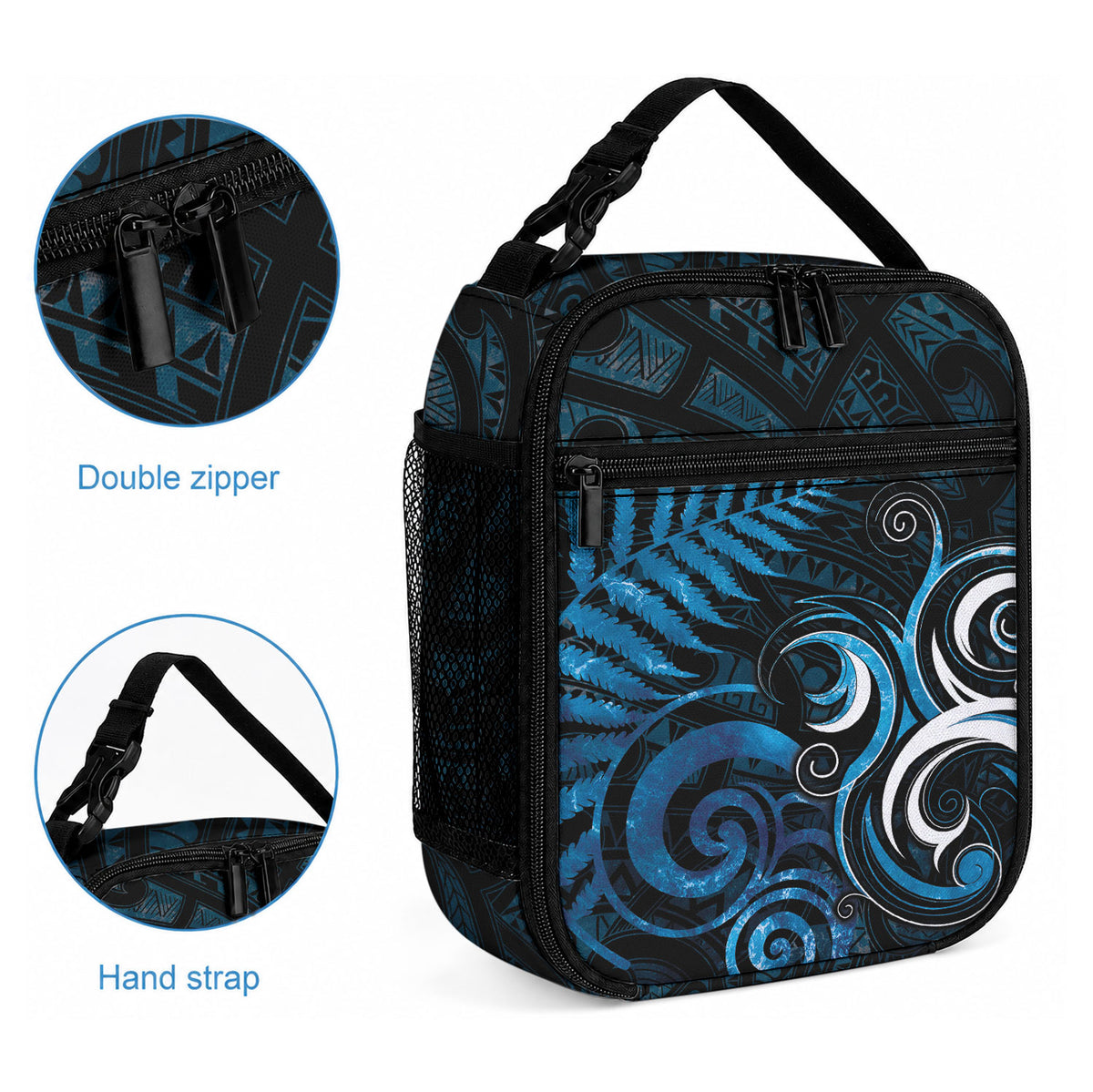 New Zealand Sea Week Lunch Bag Maori Wave Pattern Ocean Blue