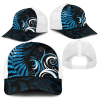 New Zealand Sea Week Mesh Trucker Cap Maori Wave Pattern Ocean Blue - Polynesian Pride